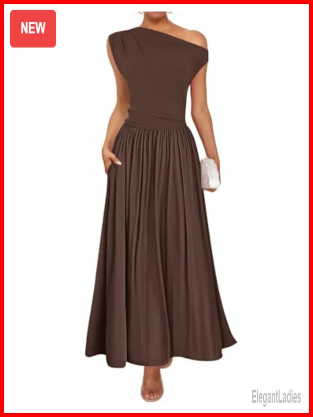 Sleeveless One Shoulder Maxi Dress with Pockets A-Line Flowy